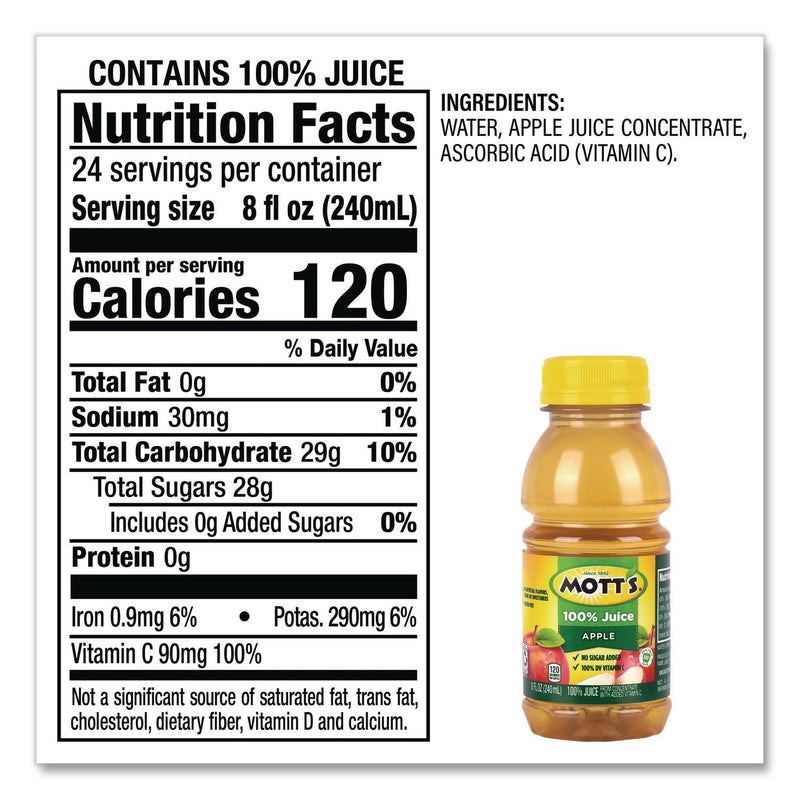 Mott's® 100% Original Apple Juice, Apple, 8 oz Bottle, 24/Carton (GRR22002660) Case of 24