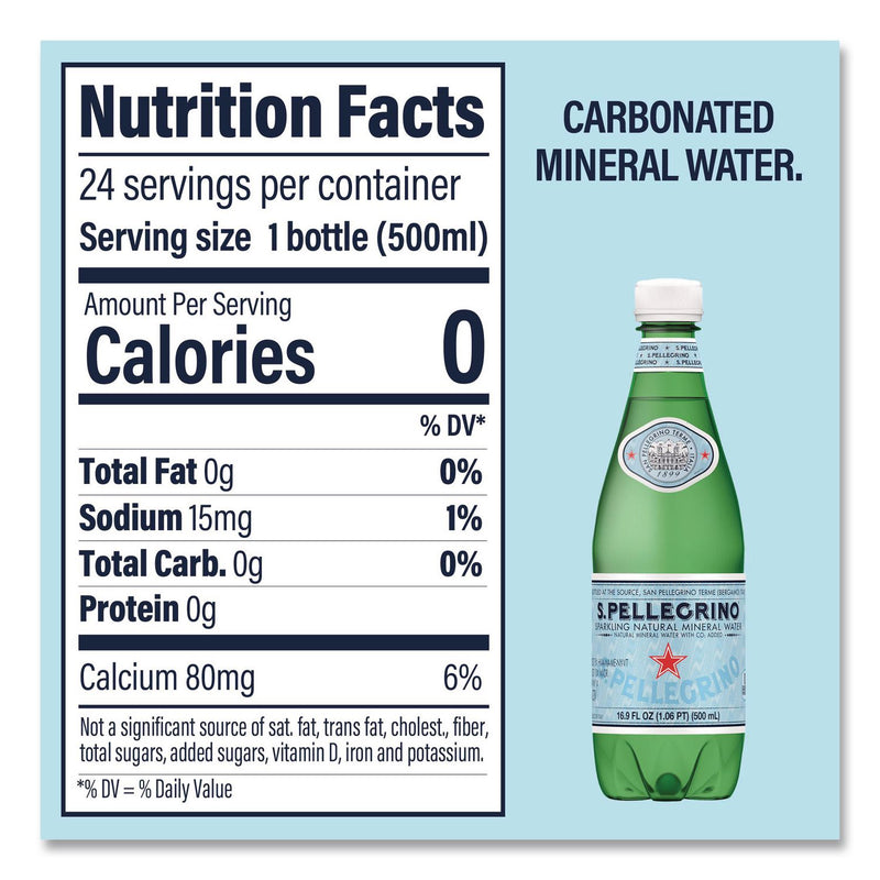 S. Pellegrino® Sparkling Water Bottles, Unflavored, 16.9 oz Bottle, 24/Carton (GRR22002683) Case of 24