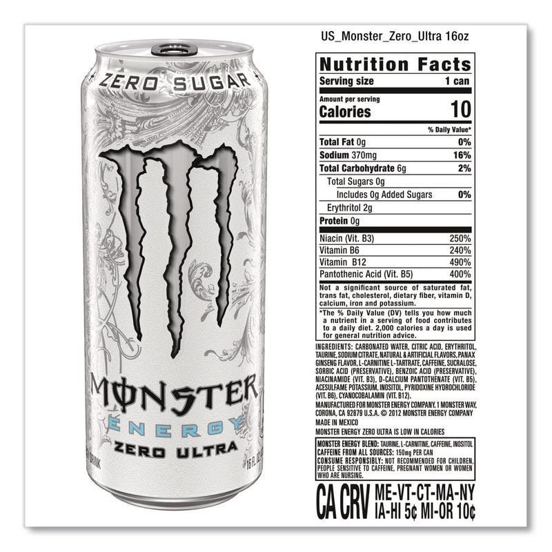 Monster Energy® Ultra Zero, Original, 16 oz Bottle, 24/Carton (GRR22002677) Case of 24