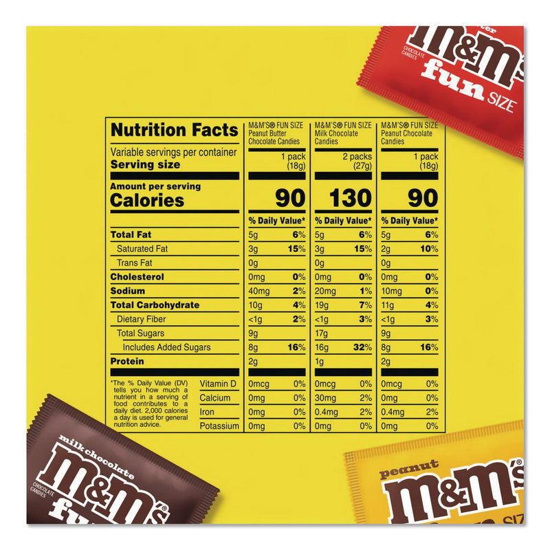 M & M's® Milk Chocolate, Peanut and Peanut Butter Fun Size Variety Pack, Assorted Flavors, Individually Wrapped, 90 Pieces (GRR22002630) Each