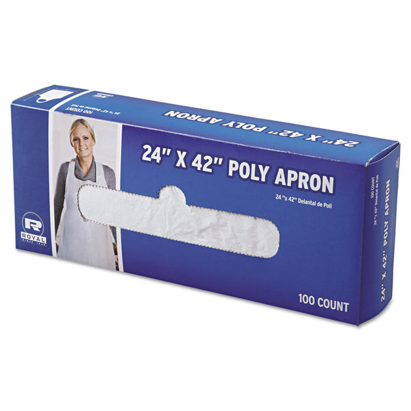AmerCareRoyal® Poly Apron, 24 x 42, One Size Fits All, White, 100/Pack, 10 Packs/Carton (RPPDA2442)