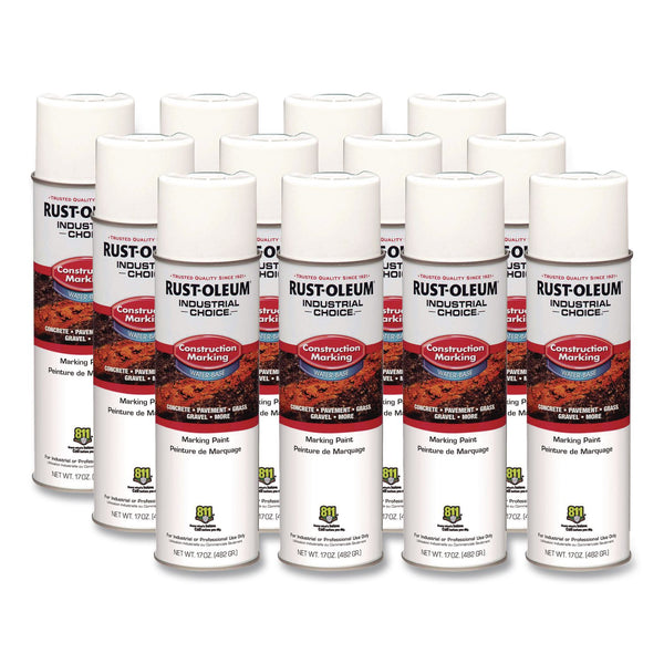 Rust-Oleum® Industrial Choice M1400 System Water-Based Construction Marking Paint, Gloss White, 17 oz Aerosol Can, 12/Carton (RST264692CT) Case of 12