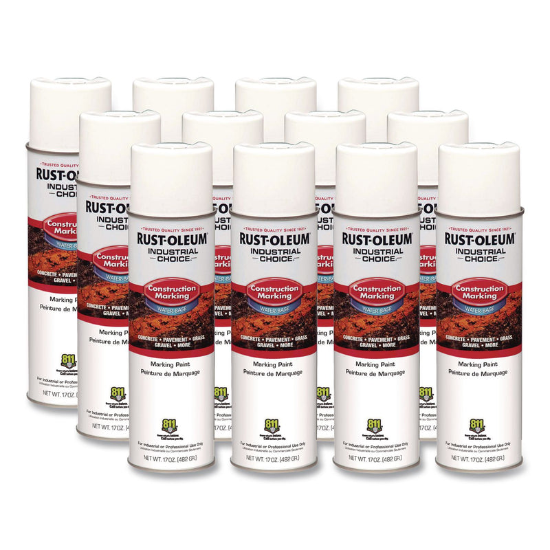 Rust-Oleum® Industrial Choice M1400 System Water-Based Construction Marking Paint, Gloss White, 17 oz Aerosol Can, 12/Carton (RST264692CT) Case of 12