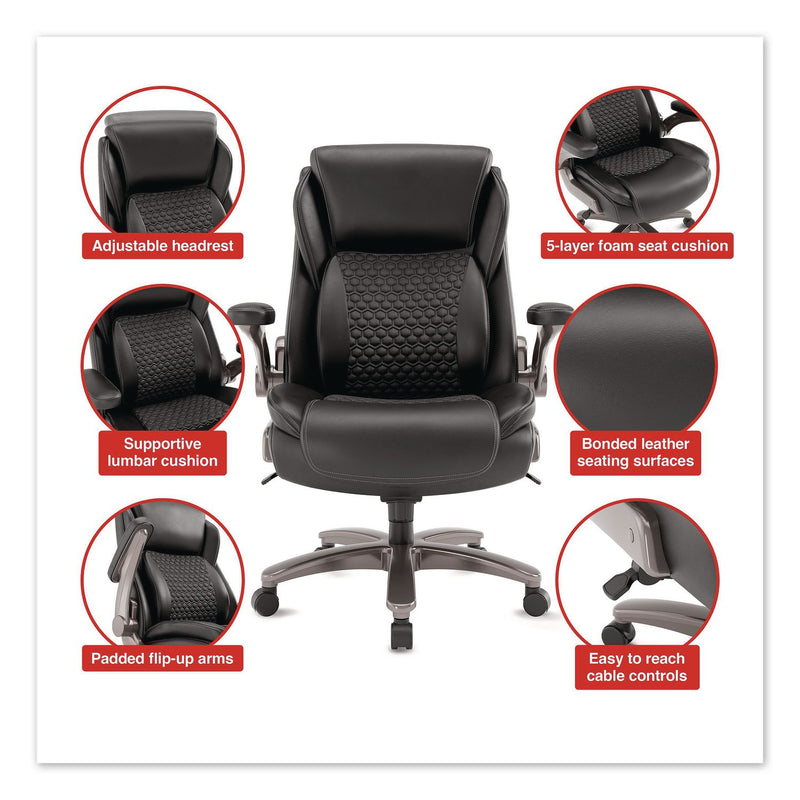Alera® Leithen Bonded Leather Big and Tall Midback Chair, Supports 400 lbs,19.49" - 22.44" Seat Height, Black Seat/Back, Silver Base (ALELT42B49) Each