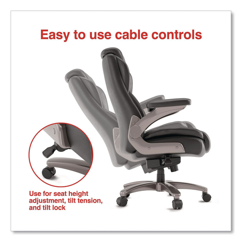 Alera® Leithen Bonded Leather Big and Tall Midback Chair, Supports 400 lbs,19.49" - 22.44" Seat Height, Black Seat/Back, Silver Base (ALELT42B49) Each