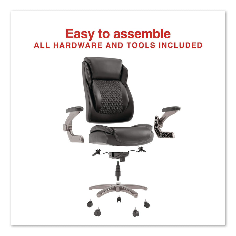 Alera® Leithen Bonded Leather Big and Tall Midback Chair, Supports 400 lbs,19.49" - 22.44" Seat Height, Black Seat/Back, Silver Base (ALELT42B49) Each