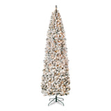 National Tree Company® Pre-Lit Acacia Flocked Slim Tree, 35" x 35" x 108", Green Tree, Green Tree Stand (NTTAC10030090F) Each