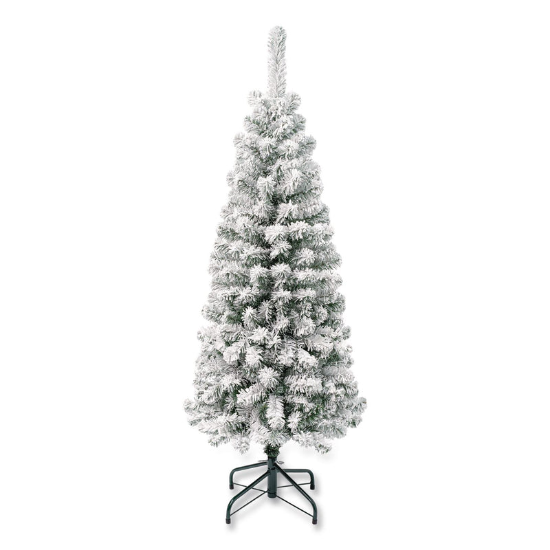 National Tree Company® Acacia Pencil Slim Flocked Tree, 21" x 21" x 53.1", Green Tree, Green Tree Stand (NTTAC10050445F) Each