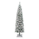 National Tree Company® Acacia Pencil Slim Flocked Tree, 26" x 26" x 88.5", Green Tree, Green Tree Stand (NTTAC10050475F) Each