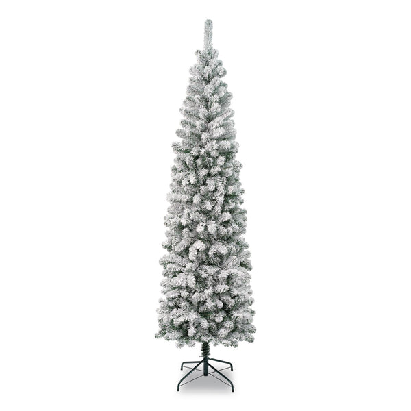 National Tree Company® Acacia Pencil Slim Flocked Tree, 26" x 26" x 88.5", Green Tree, Green Tree Stand (NTTAC10050475F) Each
