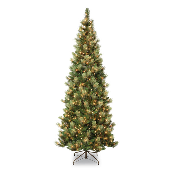 National Tree Company® Pre-Lit Charleston Pine Slim Tree, 50" x 50" x 108", Green Tree, Green Tree Stand (NTTCHR330490) Each
