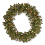 National Tree Company® Pre-Lit Crestwood Spruce Wreath, AC Powered, Clear Incandescent Lights, 36" Diameter x 5"h, Green (NTTCW730636W1) Each