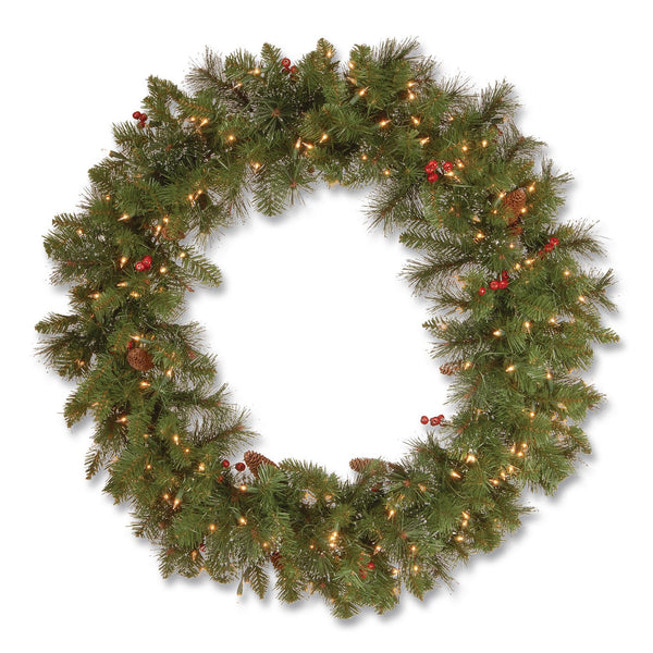 National Tree Company® Pre-Lit Crestwood Spruce Wreath, AC Powered, Clear Incandescent Lights, 36" Diameter x 5"h, Green (NTTCW730636W1) Each