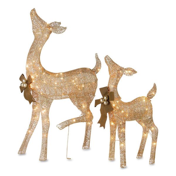 National Tree Company® Pre-Lit Fawn with Doe Decoration, AC Powered, Warm White LED Lights, 6" x 22" x 38" Doe, 6" x 22" x 28" Fawn, Assorted Colors (NTTDF105014U) Each