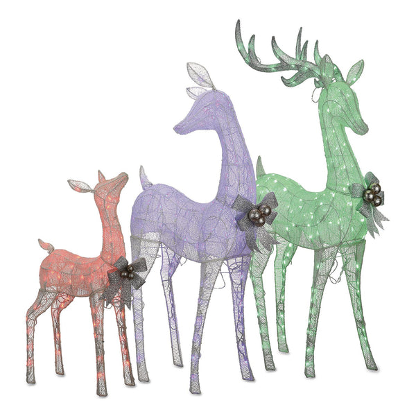 National Tree Company® Mesh Glittered Deer Family, AC Powered, Blue/Green/Red/Yellow LED Lights, 27" x 8.5" x 60", White (NTTDF340001LR) Each