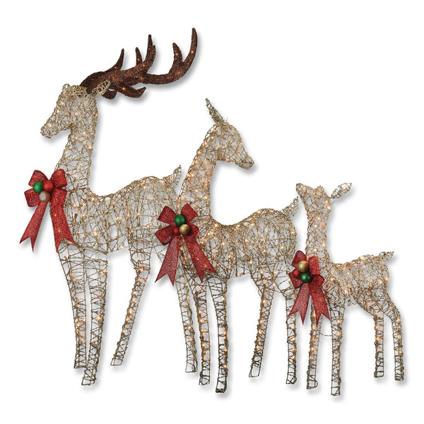 National Tree Company® Champagne Glitter Deer Family, AC Powered, Warm White LED Lights, 27" x 8.5" x 60", Champagne (NTTDF370001U) Each