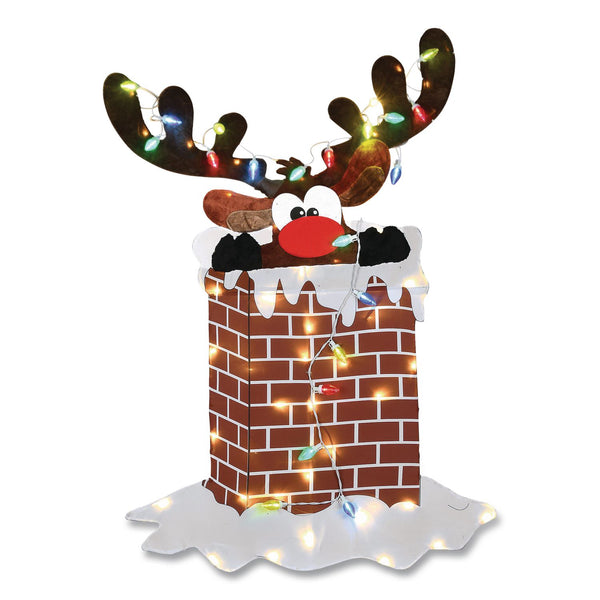 National Tree Company® Pre-Lit Reindeer Stuck in Chimney Decoration, AC Powered, Blue/Green/Red/Yellow LED Lights, 12" x 33" x 47", Red (NTTDF21070015L) Each