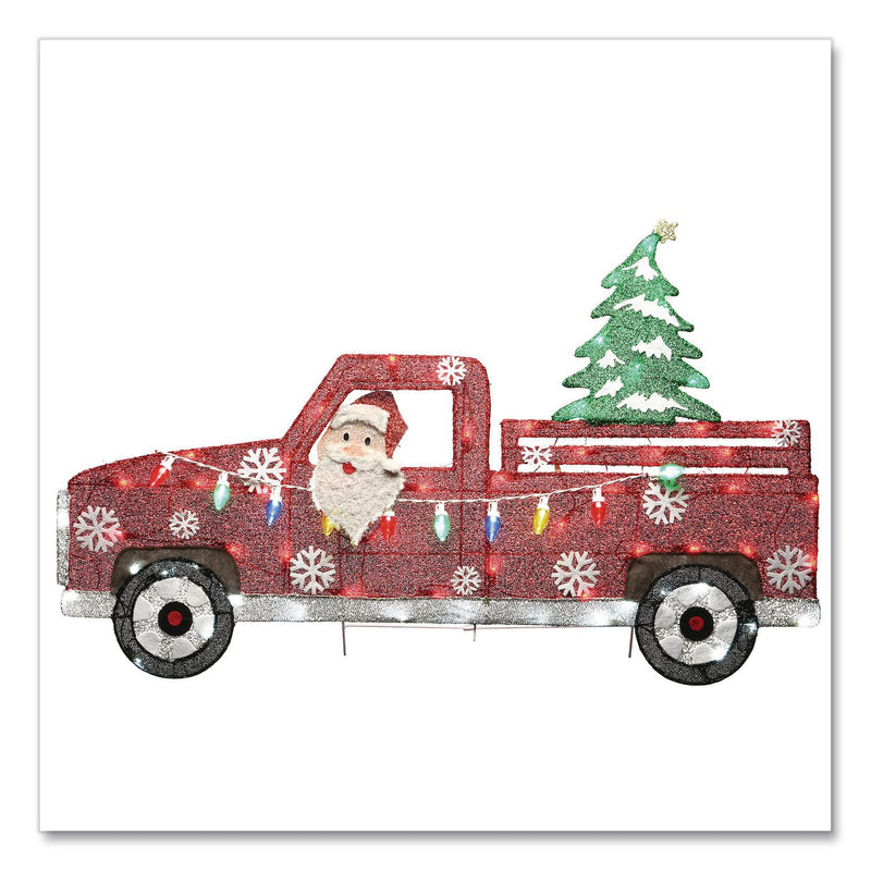 National Tree Company® Pre-Lit Santa in Red Truck, AC Powered, Blue/Green/Red/Yellow LED Lights, 11" x 46" x 27", Red (NTTDF21070018L) Each