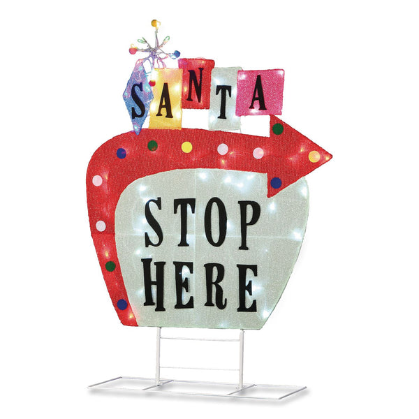 National Tree Company® Pre-Lit Vintage Vegas Santa Sign, AC Powered, Cool White/Red/Warm White LED Lights, 12" x 36" x 50.5", Red (NTTDF21078001C) Each