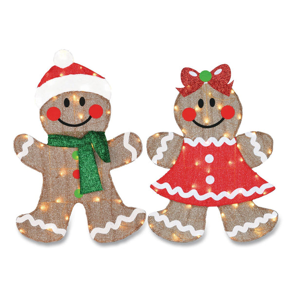 National Tree Company® Pre-Lit Gingerbread Cookie Couple, AC Powered, Warm White LED Lights, 12" x 24" x 35", Assorted Colors (NTTDF21080006L) Each
