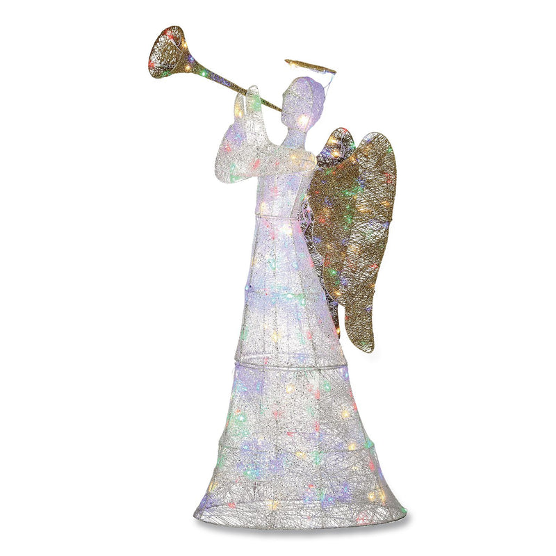 National Tree Company® Trumpeting White Angel, AC Powered, Blue/Green/Red/Yellow LED Lights, 18" x 33" x 60", White (NTTDF21210001L) Each
