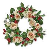 National Tree Company® Peony and Raspberry Wreath, 22" Diameter x 5"h, Beige (NTTDS69S21G9435) Each