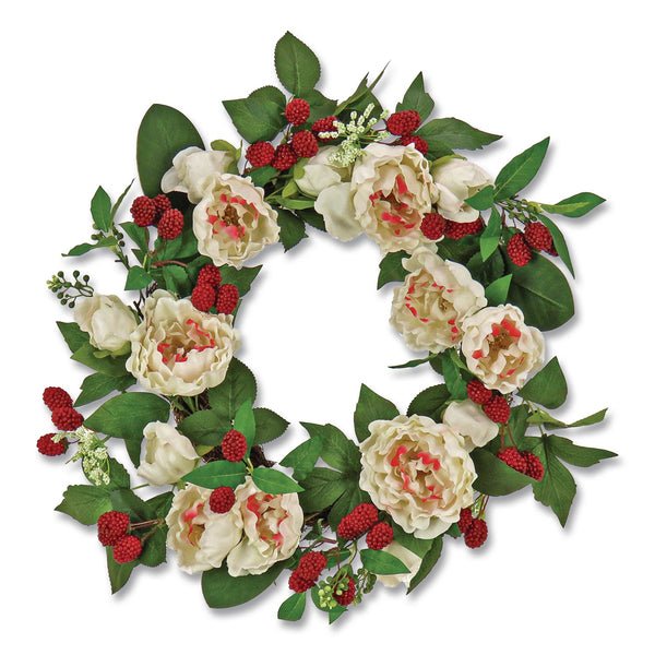 National Tree Company® Peony and Raspberry Wreath, 22" Diameter x 5"h, Beige (NTTDS69S21G9435) Each