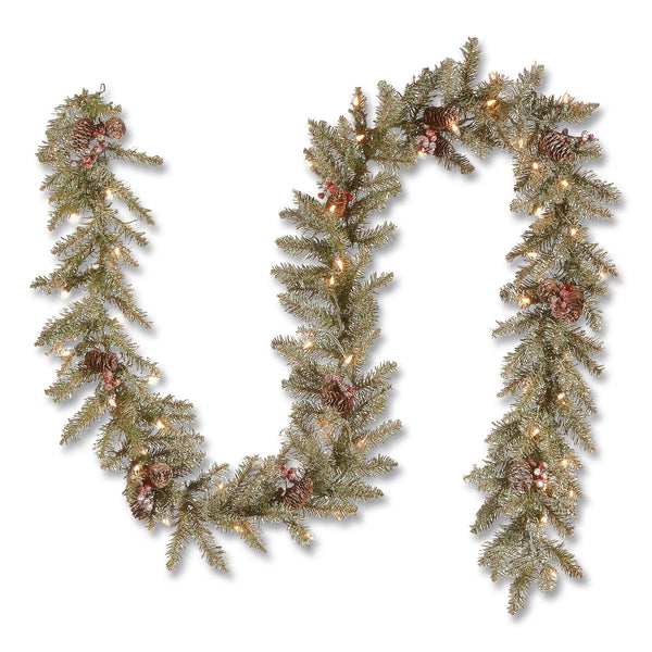 National Tree Company® Pre-Lit Dunhill Fir Garland, AC Powered, Clear Incandescent Lights, 108" Long, Green (NTTDUF3009A1) Each
