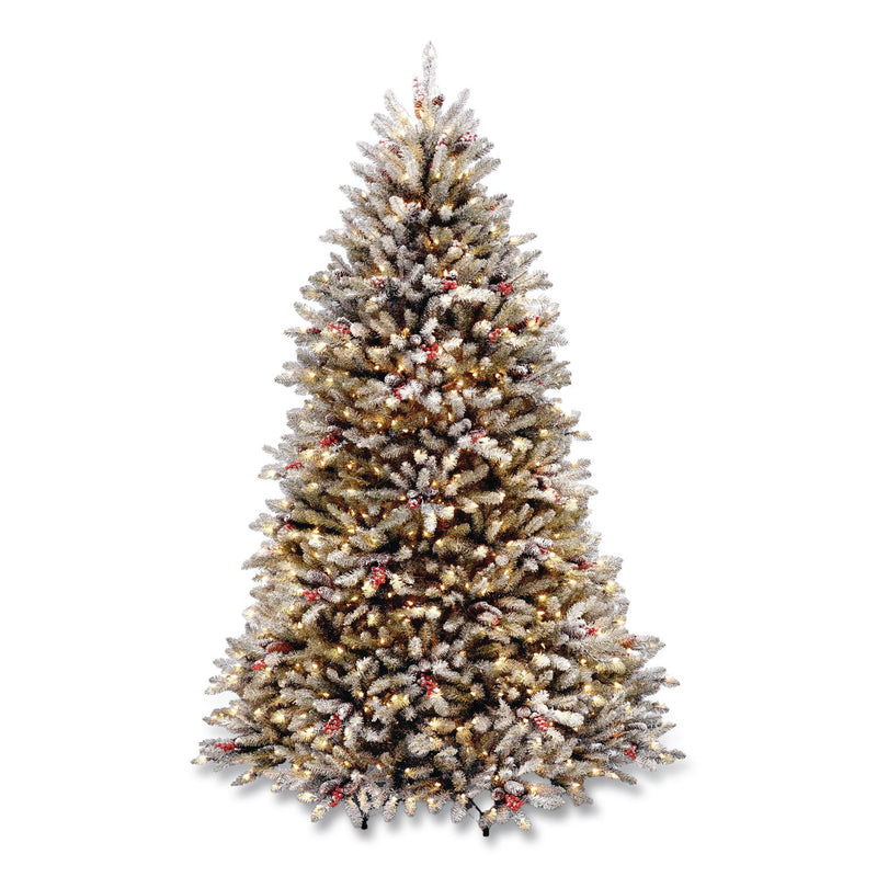 National Tree Company® Pre-Lit Dunhill Fir Snowy Tree, 55" x 55" x 84", Green Tree, Green Tree Stand (NTTDUF30070) Each