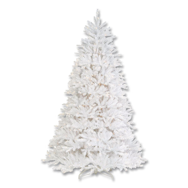 National Tree Company® Pre-Lit Dunhill Fir White Tree, 55" x 53" x 78", White Tree, White Tree Stand (NTTDUWH65LO) Each
