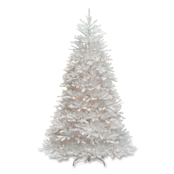National Tree Company® Pre-Lit Dunhill Fir White Tree, 59" x 59" x 90", White Tree, White Tree Stand (NTTDUWH75LO) Each