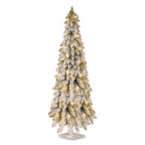 National Tree Company® Pre-Lit Snowy Downswept Forest Slim Tree, 19" x 19" x 60", Green Tree, White Square Metal Plate (NTTFTDF160ALO) Each