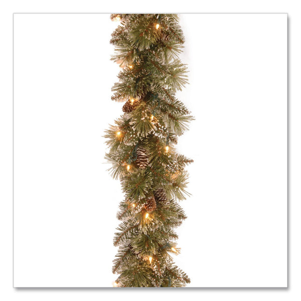 National Tree Company® Pre-Lit Glittery Bristle Pine Garland, AC Powered, Clear Incandescent Lights, 108" Long, Green (NTTGB33009A1) Each