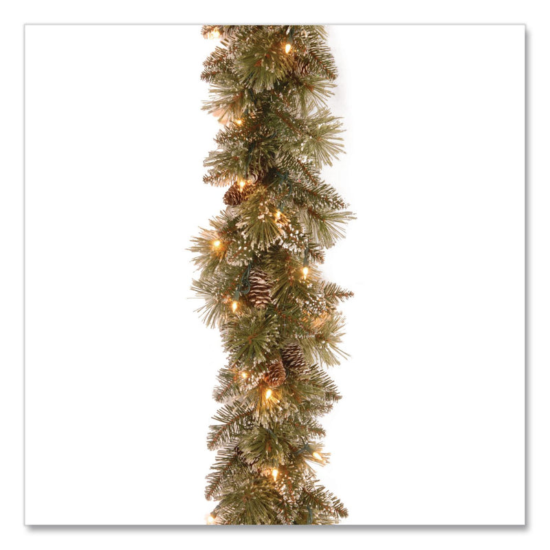 National Tree Company® Pre-Lit Glittery Bristle Pine Garland, AC Powered, Clear Incandescent Lights, 108" Long, Green (NTTGB33009A1) Each