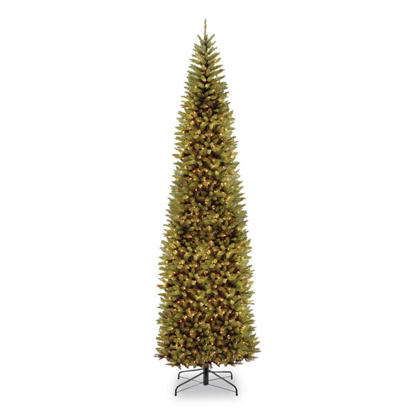 National Tree Company® Pre-Lit Kingswood Fir Pencil Slim Tree, 37" x 37" x 120", Green Tree, Green Tree Stand (NTTKW7300100) Each