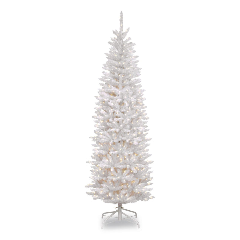 National Tree Company® Pre-Lit Kingswood Fir Pencil Tree, 28" x 28" x 78", White Tree, White Tree Stand (NTTKWW730065) Each