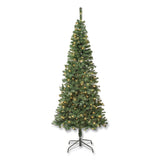 National Tree Company® Pre-Lit Linden Spruce Slim Tree, 31" x 31" x 90", Green Tree, Green Tree Stand (NTTLIN8304L75) Each