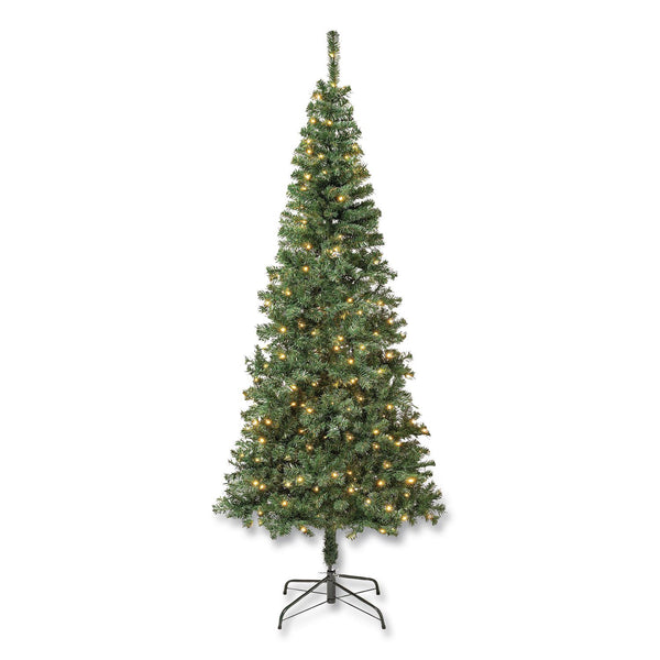 National Tree Company® Pre-Lit Linden Spruce Slim Tree, 31" x 31" x 90", Green Tree, Green Tree Stand (NTTLIN8304L75) Each