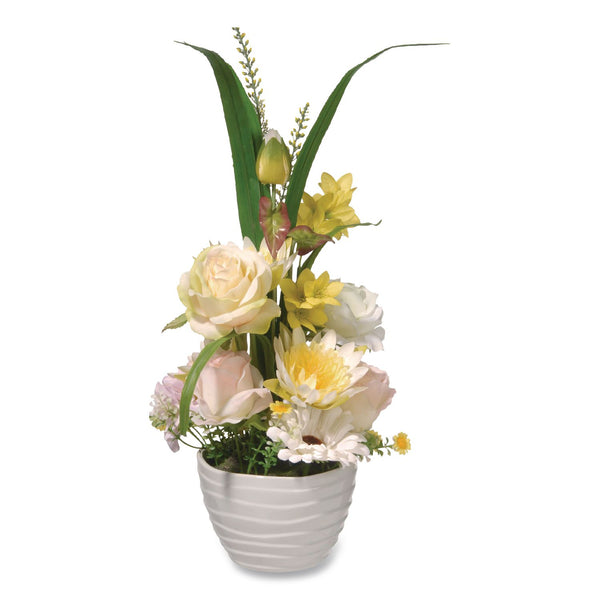 National Tree Company® Spring White Daises and Roses Flowerpot, 9" x 9" x 17", White Flowers, White Pot (NTTNF365521) Each