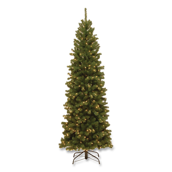 National Tree Company® Pre-Lit North Valley Spruce Pencil Slim Tree, 30" x 30" x 78", Green Tree, Green Tree Stand (NTTNRV735865) Each