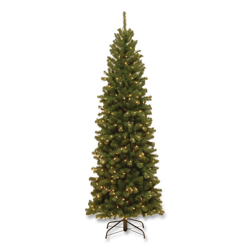 National Tree Company® Pre-Lit North Valley Spruce Pencil Slim Tree, 30" x 30" x 78", Green Tree, Green Tree Stand (NTTNRV735865) Each