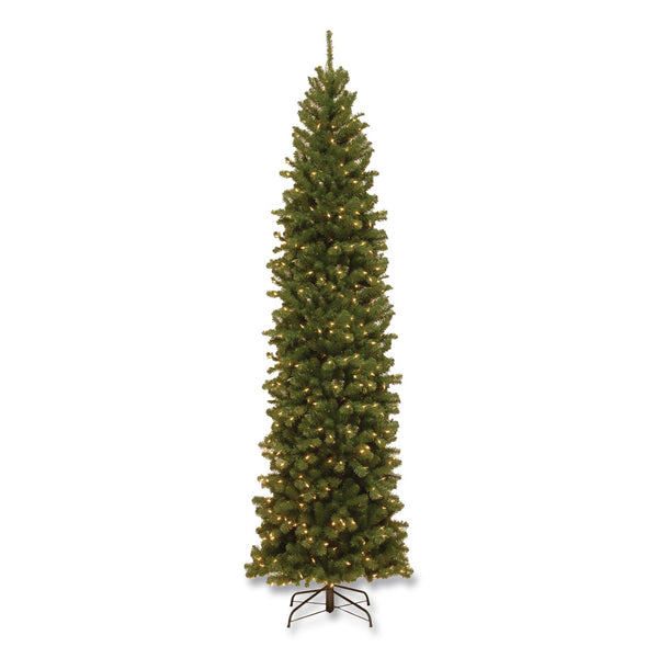 National Tree Company® Pre-Lit North Valley Spruce Pencil Slim Tree, 40" x 40" x 108", Green Tree, Green Tree Stand (NTTNRV735890) Each