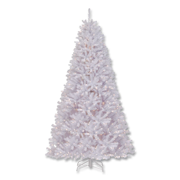 National Tree Company® Pre-Lit North Valley Spruce White Tree, 65" x 65" x 108", White Tree, White Tree Stand (NTTNRVW730290) Each