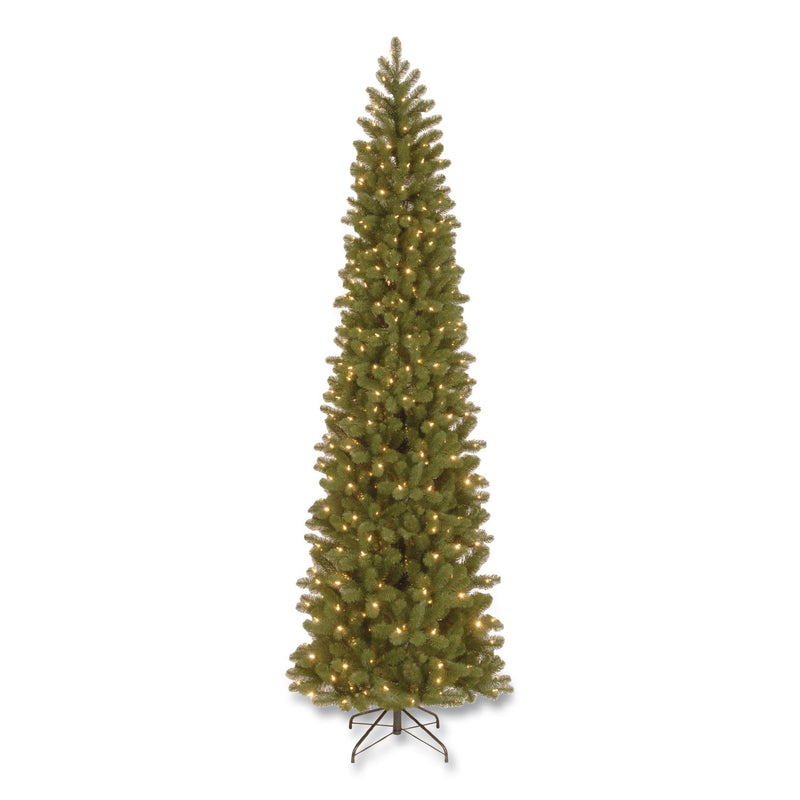National Tree Company® Pre-Lit Downswept Douglas Fir Pencil Slim Tree, 35" x 35" x 108", Green Tree, Green Tree Stand (NTTPEDD439290) Each