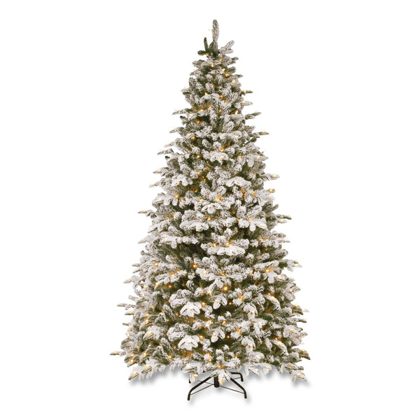 National Tree Company® Pre-Lit Snowy Everest Fir, 64" x 64" x 108", Green Tree, Green Tree Stand (NTTPEV331190) Each