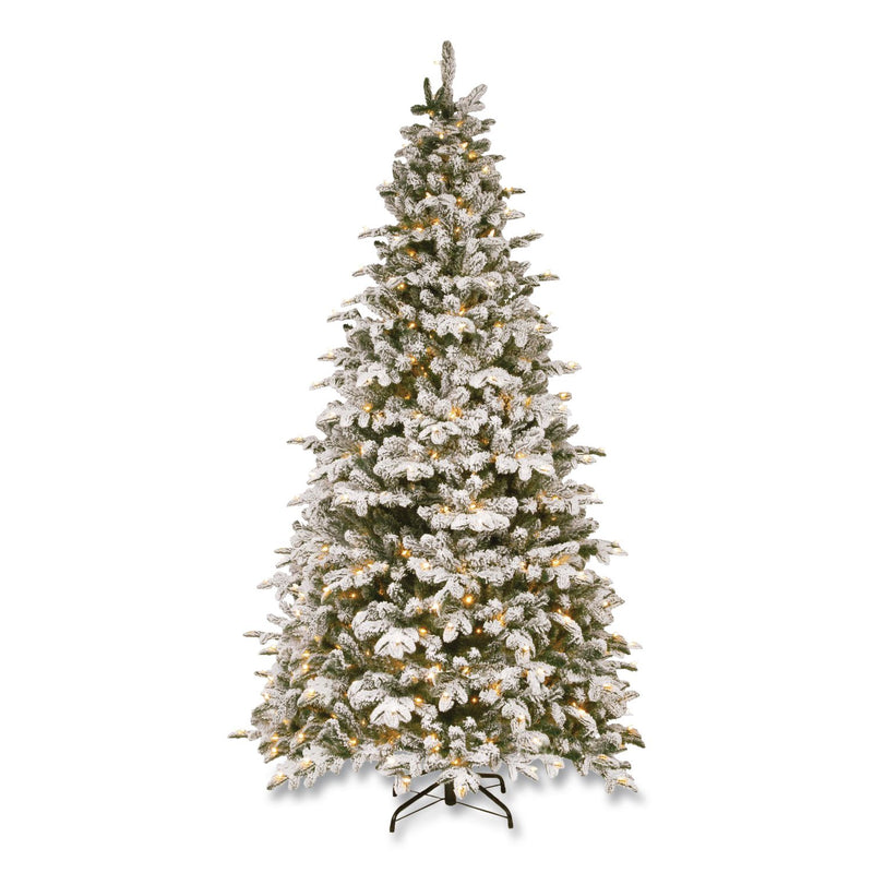 National Tree Company® Pre-Lit Snowy Everest Fir, 64" x 64" x 108", Green Tree, Green Tree Stand (NTTPEV331190) Each
