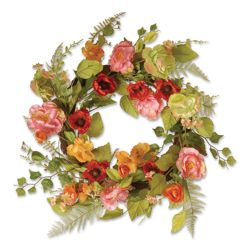 National Tree Company® Spring Wreath, 22" Diameter x 3" h, Green/Pink/Red/Yellow (NTTRAS1503261) Each