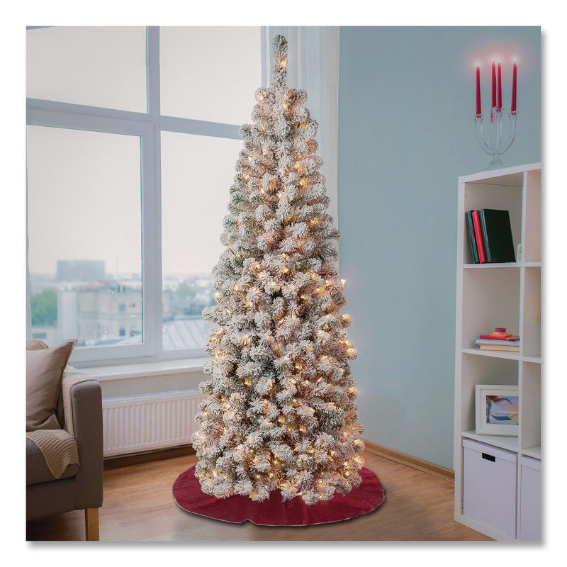 National Tree Company® Pre-Lit Acacia Flocked Slim Tree, 24" x 24" x 70.8", Green Tree, Green Tree Stand (NTTAC10030460F) Each