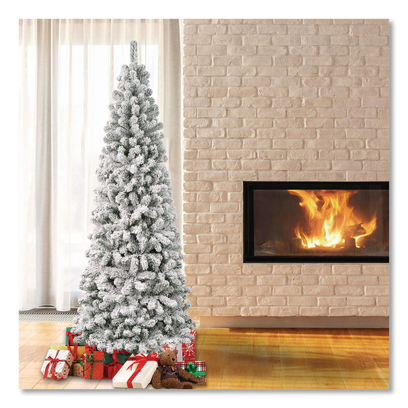 National Tree Company® Acacia Medium Flocked Tree, 34" x 34" x 88.5" Green Tree, Green Tree Stand (NTTAC10050275F) Each