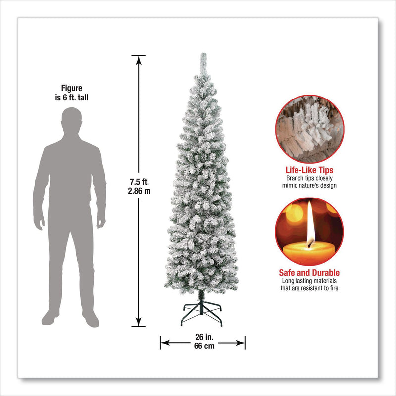 National Tree Company® Acacia Pencil Slim Flocked Tree, 26" x 26" x 88.5", Green Tree, Green Tree Stand (NTTAC10050475F) Each